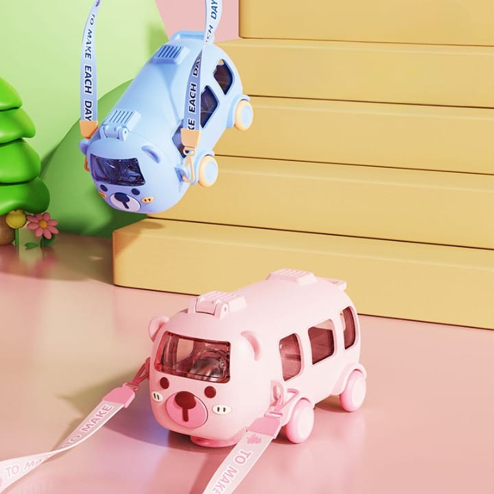 Baby Bear Cute Bus Water Bottle with Sippy Straw