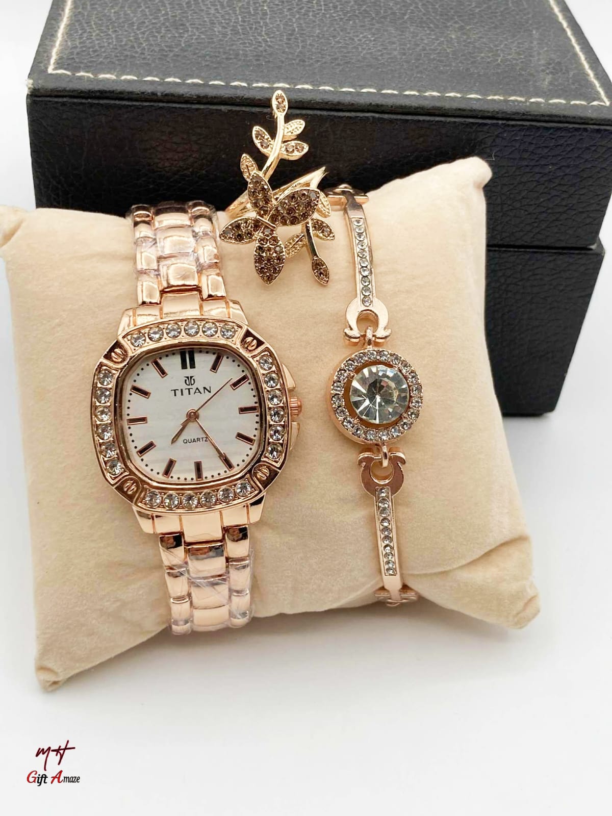 Titan Ladies Jewellery Watch + Bracelet + Ring