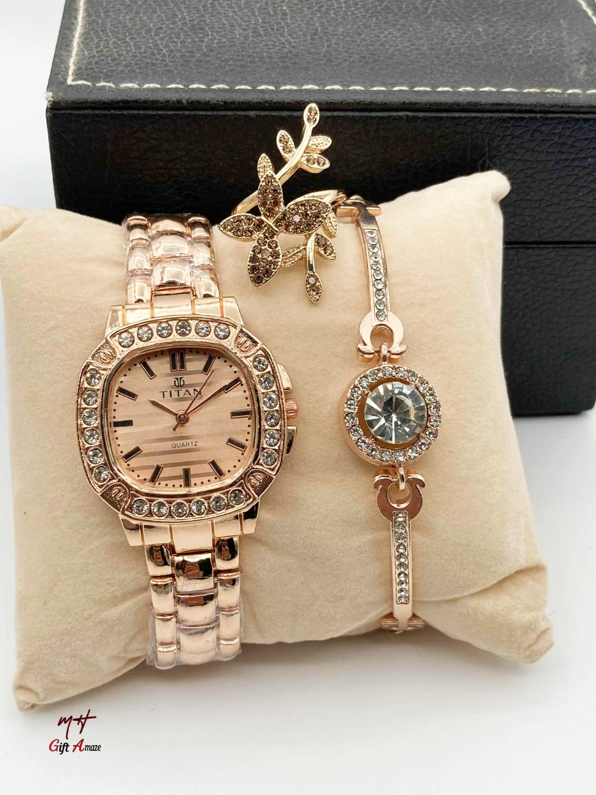 Titan Ladies Jewellery Watch + Bracelet + Ring