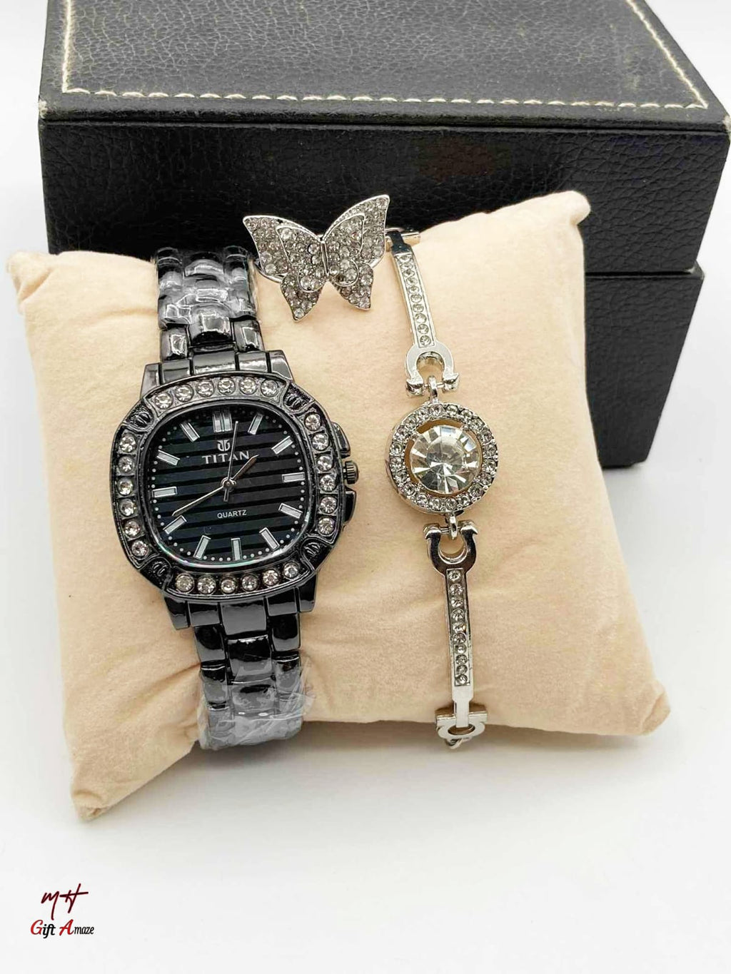 Titan Ladies Jewellery Watch + Bracelet + Ring